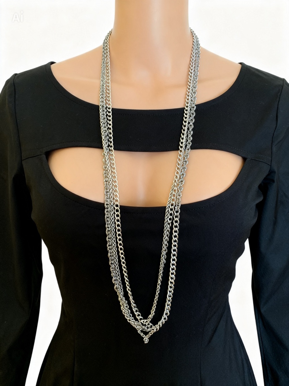 David Yurman 925 Sterling Silver Triple Strand Multi-Link Chain Necklace